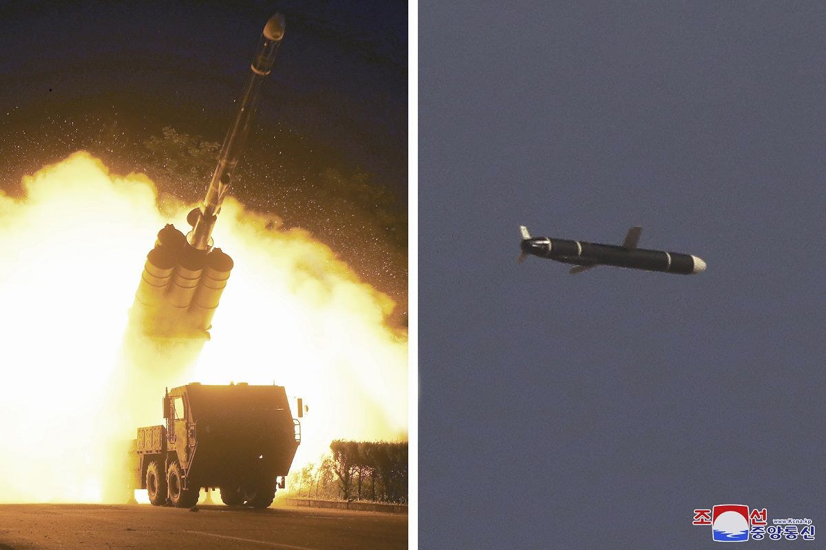 Esta combinación de fotografías proporcionada por el gobierno norcoreano el lunes 13 de septiembre de 2021 muestra pruebas de misiles de largo alcance efectuadas entre el 11 y el 12 de septiembre de 2021 en un lugar no revelado, en Corea del Norte. Esta combinación de fotografías proporcionada por el gobierno norcoreano el lunes 13 de septiembre de 2021 muestra pruebas de misiles de largo alcance efectuadas entre el 11 y el 12 de septiembre de 2021 en un lugar no revelado, en Corea del Norte.