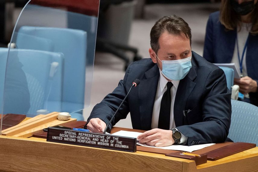 Carlos Ruiz, enviado de Naciones Unidas para Colombia, habla el jueves 20 de enero del 2022 en el Consejo de Seguridad de Naciones Unidas, en Nueva York.