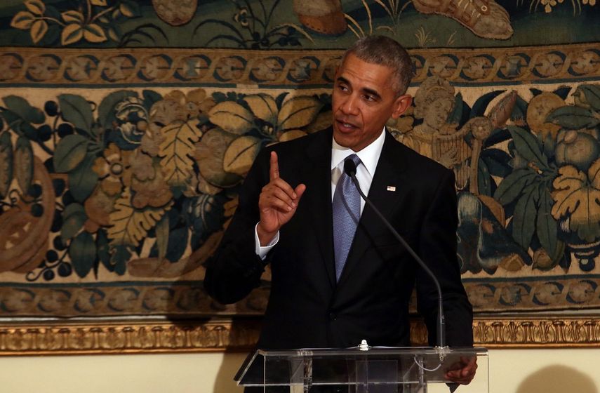 El presidente estadounidense, Barack&nbsp;Obama, durante una cena de Estado en Atenas este 15 de noviembre de 2016.