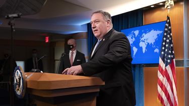 El secretario de Estado, Mike Pompeo, durante una conferencia de prensa.