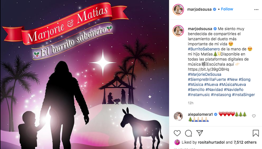 Imagen promocional en Instagram de la nueva versión de El burrito sabanero, de Marjorie De Sousa junto a Matías.&nbsp;