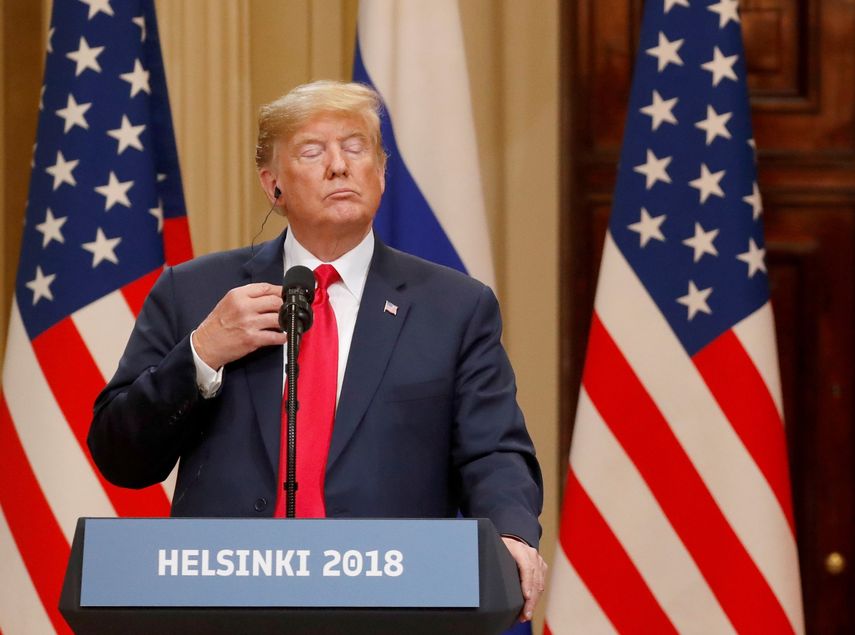 El Presidente Donald Trump, durante la rueda de prensa en la cumbre con Putin.