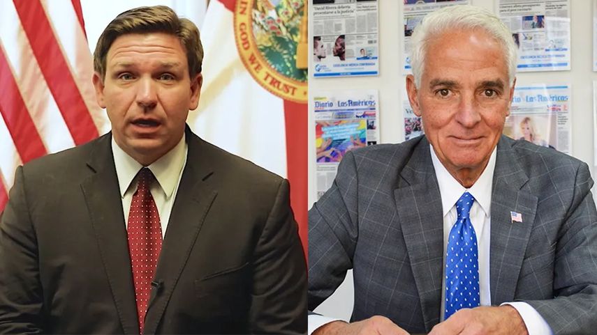 El gobernador de la Florida, Ron DeSantis, y el exgobernador floridano Charlie Crist.