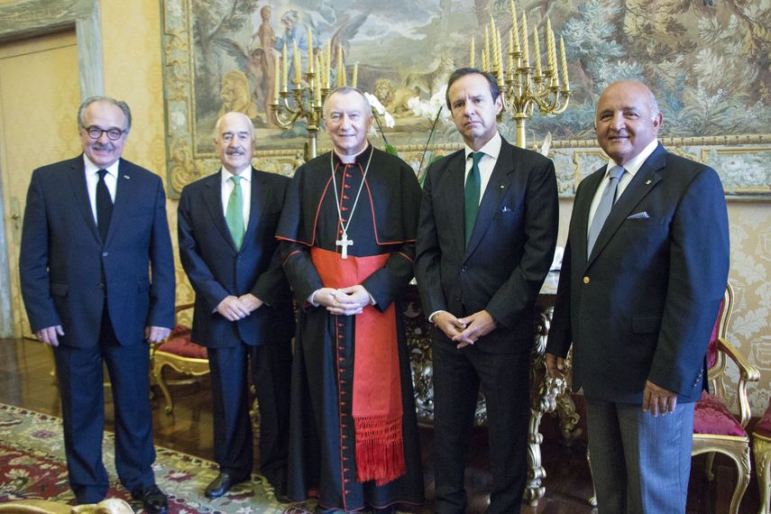 De izquierda a derecha: El director de IDEA, abogado Asdrúbal Aguiar; el expresidente de Colombia, Andrés Pastrana;&nbsp;el Secretario de Estado Vaticano, Cardenal&nbsp;Pietro Parolin; Jorge Quiroga, expresidente de Bolivia;&nbsp;y Nelson Mezerhane, presidente del Grupo Mezerhane.&nbsp;