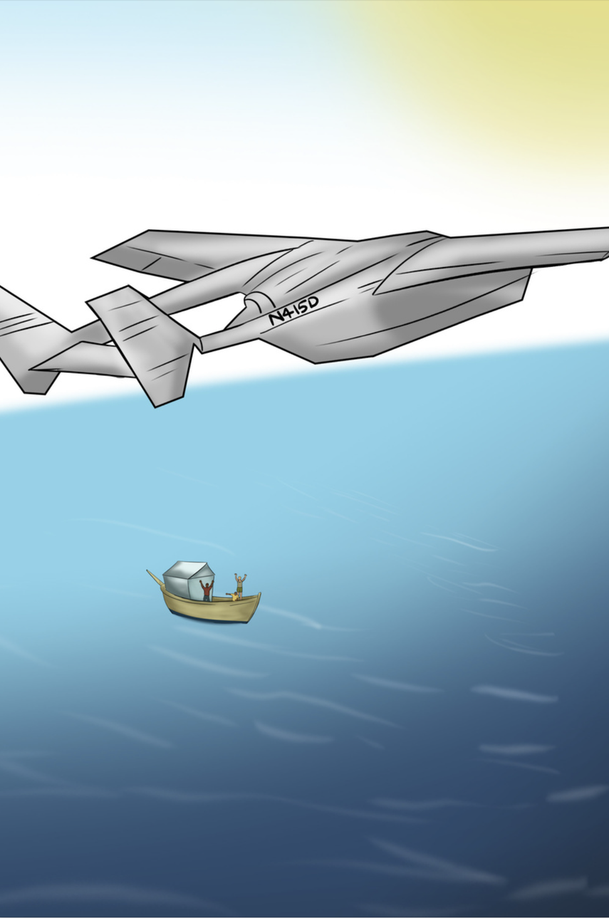 Una de las ilustraciones del libro Un barco de sueños, que muestra la ayuda de Hermanos al Rescate a los balseros.&nbsp;