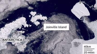 Iceberg A23a supera la Península Antártica en dirección al Atlántico sur.