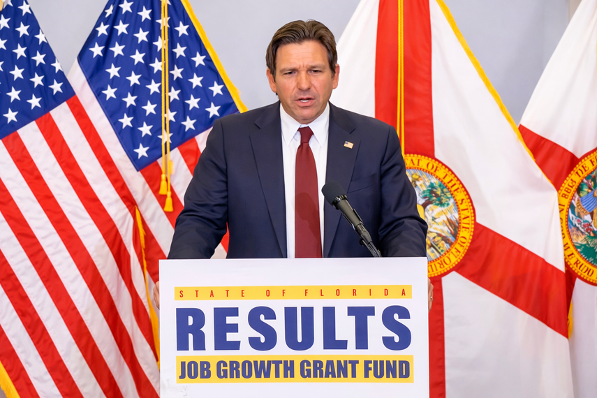 Ron DeSantis, gobernador de Florida, durante el anuncio.