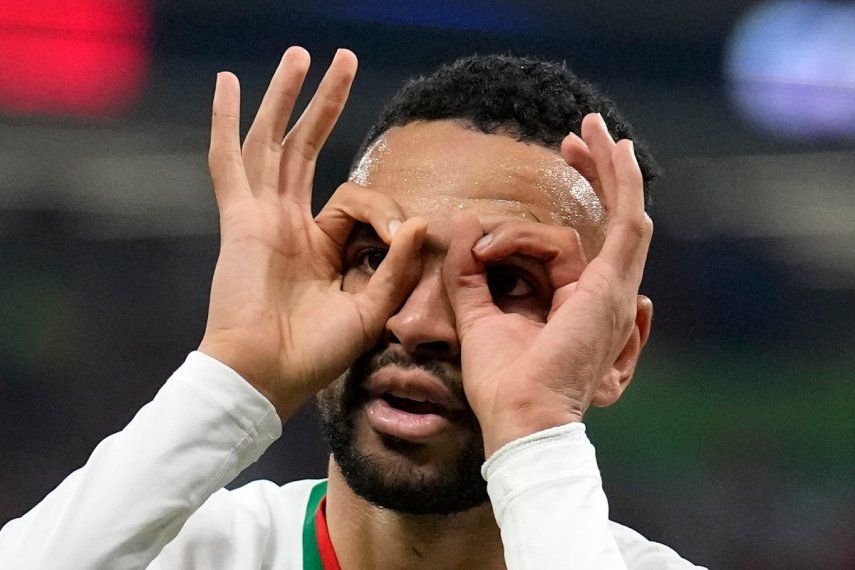 Youssef En-Nesyri celebra tras anotar el segundo gol de Marruecos ante Canadá en el partido por el Grupo F del Mundial, el 1 de diciembre de 2022, en Doha, Catar.
