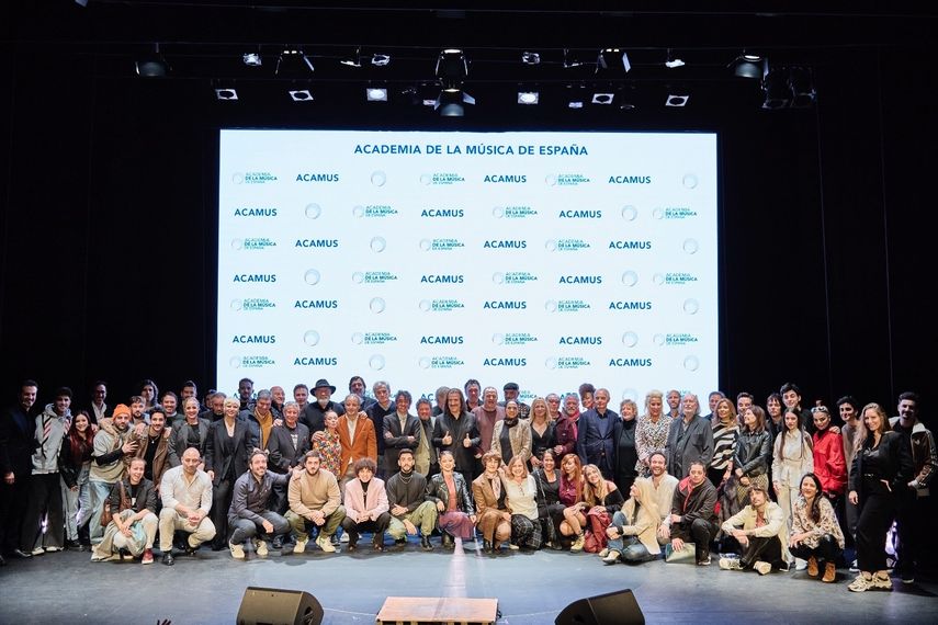 Algunos miembros de la directiva y profesionales del sector de la música asisten a la presentación de la Academia de la Música de España, el 24 de enero de 2024. &nbsp;