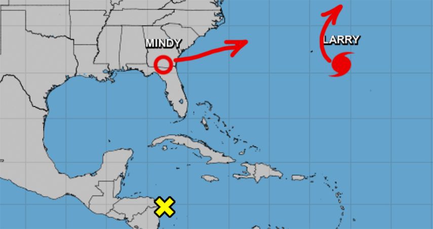 Ruta pronosticada para huracán Larry y tormenta MIndy.
