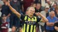 Erling Haaland del Manchester City celebra tras anotar en el encuentro ante el West Ham en la Liga Premier, el sábado 31 de agosto del 2024.&nbsp;