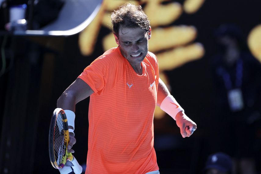 Rafa Nadal celebra la victoria en primera ronda del Abierto de Australia el martes 9 de febrero ante  Laslo Djere