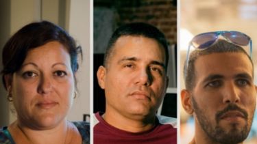 Adriana Zamora, Osmel Ramírez y Manuel Alejandro León, periodistas de DDC reprimidos por el régimen.&nbsp;