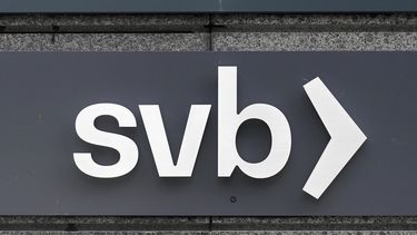 Siglas que identifican al Banco Silicon Valley en California.