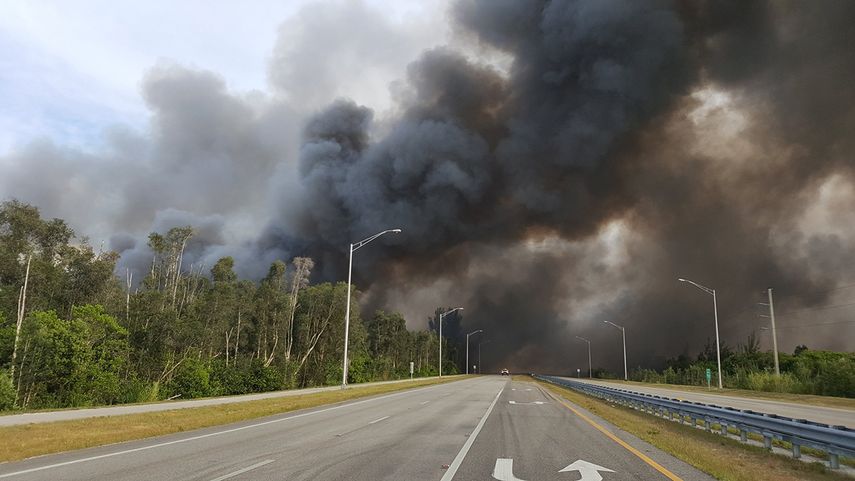 Un largo tramo de Krome Avenue continuaba cerrado como consecuencia de un incendio forestal en el suroeste de Miami-Dade