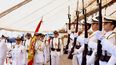 La Princesa Leonor como abanderada en la jura de bandera a bordo del buque escuela Juan Sebastián Elcano durante su escala en Montevideo.