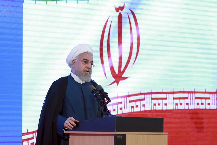 El presidente de Irán Hassan Rouhani hablando en una ceremonia en Teherán, Irán.