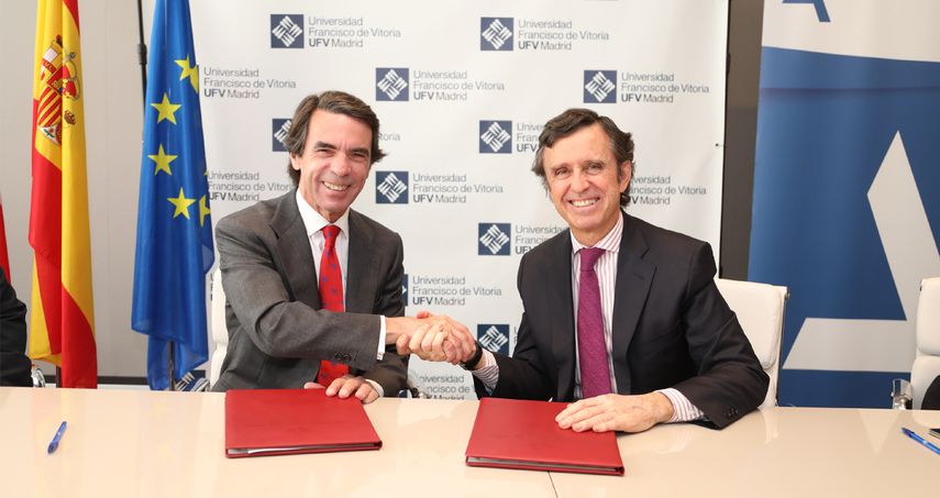 El pasado mes de mayo, el presidente del IADG, José María Aznar, y el rector de la UFV, Daniel Sada, firmaron un convenio con el objetivo de unir esfuerzos.