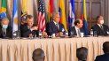 El presidente de Ecuador, Lenín Moreno (centro) en el Foro de Defensa de la Democracia, celebrado en Miami, Estados Unidos. El presidente de Ecuador, Lenín Moreno (centro) en el Foro de Defensa de la Democracia, celebrado en Miami, Estados Unidos.