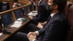 El líder del PP, Pablo Casado, en una sesión de control al Gobierno, a 26 de mayo de 2021, en el Congreso de los Diputados, Madrid, (España).&nbsp;&nbsp;