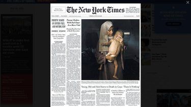 Captura de pantalla de The Times of Israel, medio que informó sobre la publicación engañosa de la foto del niño en Gaza, por parte de The New York Times.&nbsp;