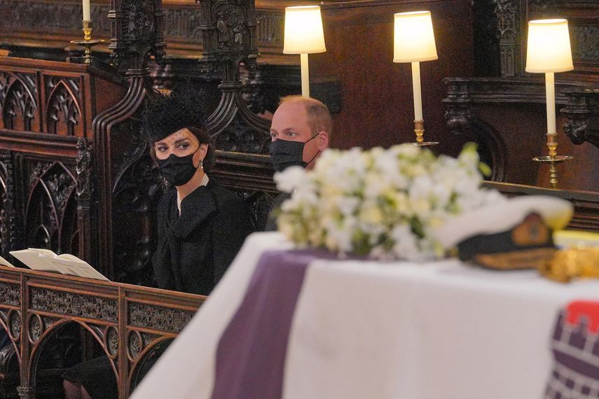 Los duques de Cambridge, Catalina y Guillermo, en el funeral del príncipe Felipe.&nbsp;