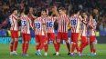 Jugadores del Atlético de Madrid celebran luego de vencer al Barcelona en un partido de la Champions League, el 8 de abril de 2026.