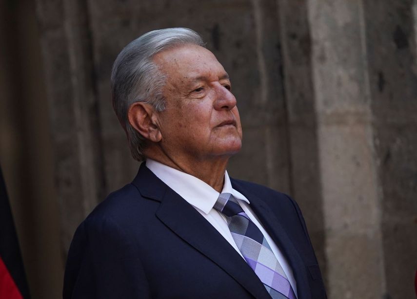 El presidente mexicano Andrés Manuel López Obrador en el Palacio Nacional durante una ceremonia de bienvenida al presidente de Alemania Frank-Walter Steinmeier, el 20 de septiembre de 2022