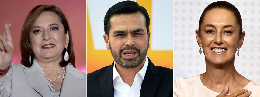 Candidatos presidenciales de México 2024: Xóchitl Gálvez de la oposición, Claudia Sheinbaum del oficialismo y Jorge Álvarez Máynez del partido Movimiento Ciudadano