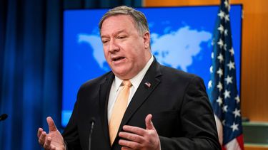 El secretario de Estado estadounidense, Mike Pompeo, ofrece una rueda de prensa en Washington D.C (Estados Unidos).