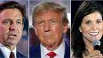 Los aspirantes presidenciales republicanos Ron DeSantis, Donald Trump y Nikki Haley.&nbsp;