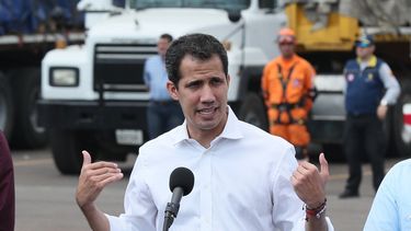 Juan guaidó, presidente encargado de Venezuela, ofrece declaraciones desde Cúcuta, Colombia.