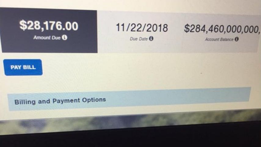 Vista parcial de la factura eléctrica millonaria que recibió&nbsp;Mary Horomanski, residente en el estado de Pensilvania, EEUU.