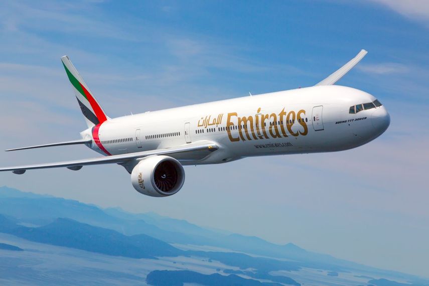 Uno de los aviones de la aerolínea Emirates fabricados por el gigante Boeing.&nbsp;