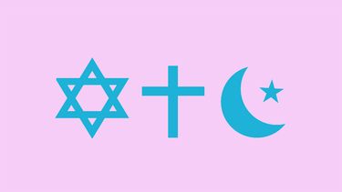 Tres símbolos:&nbsp;judíos, cristianos y musulmanes.