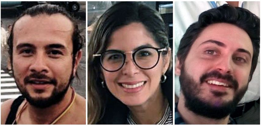 Los periodistas de la Agencia EFE, los colombianos Mauren Barriga; el fotógrafo Leonardo Muñoz, y el español Gonzalo Domínguez, que fueron detenidos por las autoridades de&nbsp;Venezuela, en Caracas.