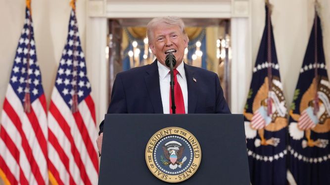 El presidente Donald J. Trump, habla sobre la guerra con Irán desde el Salón Cross de la Casa Blanca el 1 de abril de 2026, en Washington, DC, el 01 de abril de 2026. &nbsp;