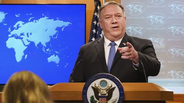 El secretario de Estado, Mike Pompeo, durante una conferencia de prensa.