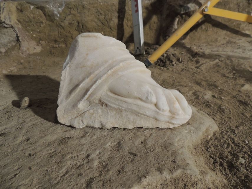 Pieza hallada en las obras en San Pedro el Viejo de Huesca.