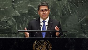 El presidente hondure&ntilde;o Juan Orlando Hern&aacute;ndez Alvarado se dirige a la Asamblea General de las Naciones Unidas el mi&eacute;rcoles 25 de septiembre de 2019 en la ONU.