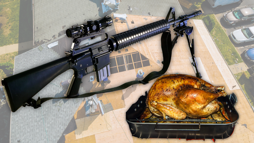 La compañía de techos que ofrece un fusil y un pavo está situada en Cape Coral, a unas 2 horas y 40 minutos de Miami.