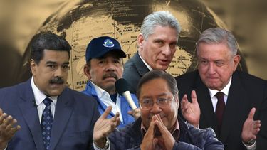 Los dictadres Nicolás Maduro, de Venezuela; Daniel Ortega, Nicaragua; Miguel Díaz-Canel, Cuba; y los gobernantes izquierdistas de México y Bolivia, Andrés Manuel López Obrador y Luis Arce.