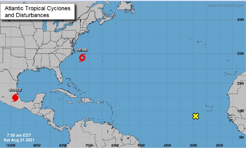Ubicación de la tormenta tropical Henri.