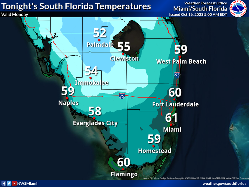 Temperaturas mínimas para el sur de Florida.