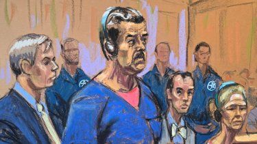 Este boceto de la sala del tribunal muestra al depuesto a Nicolás Maduro (2.º por la izq.), y a su esposa, Cilia Flores, asistiendo a su comparecencia ante el Tribunal Federal Daniel Patrick Moynihan el 5 de enero de 2026 en Nueva York, con los abogados defensores Barry Pollack (izq.) y Mark Donnelly (2.º por la der.). &nbsp;