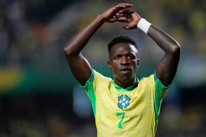 Vinícius Júnior reacciona durante el encuentro con la selección brasileña ante Ecuador en la eliminatoria sudamericana al Mundial 2026, el viernes 6 de septiembre del 2024.