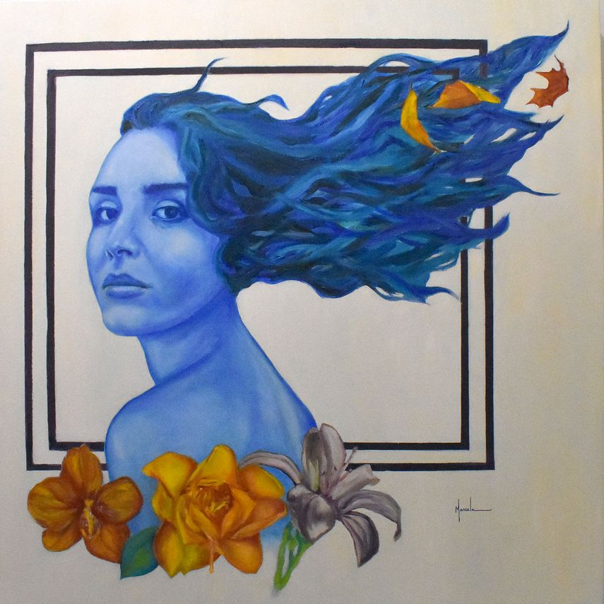 Pieza de la pintora Mariela Kronen, Tempest, (óleo sobre lienzo) en la exhibición en honor a la mujer.