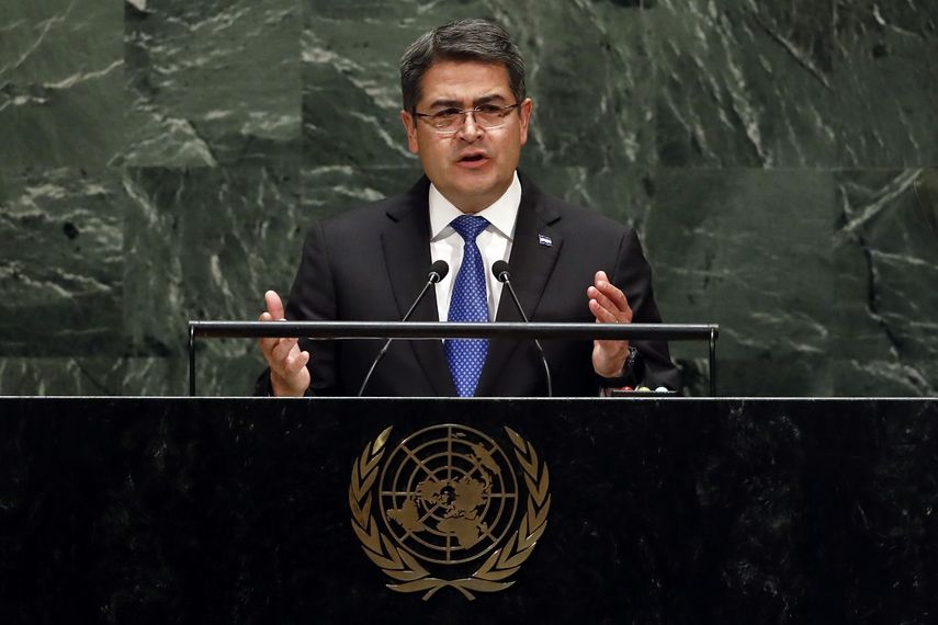 El presidente hondure&ntilde;o Juan Orlando Hern&aacute;ndez Alvarado se dirige a la Asamblea General de las Naciones Unidas el mi&eacute;rcoles 25 de septiembre de 2019 en la ONU.