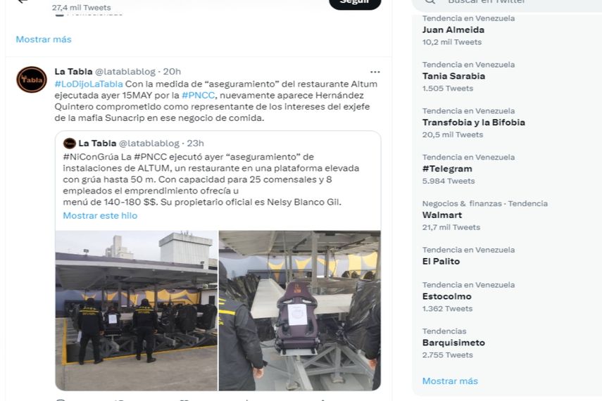 Policía contra la Corrupción decomisa instalaciones del restaurante Altum, en Caracas, en medio de la investigación por corrupción en PDVSA.