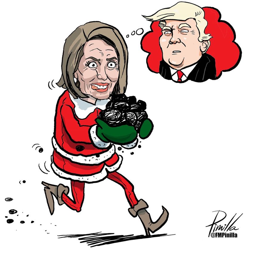 nancy pelosi y el regalo para trump ilustracion fernando pinilla.jpg